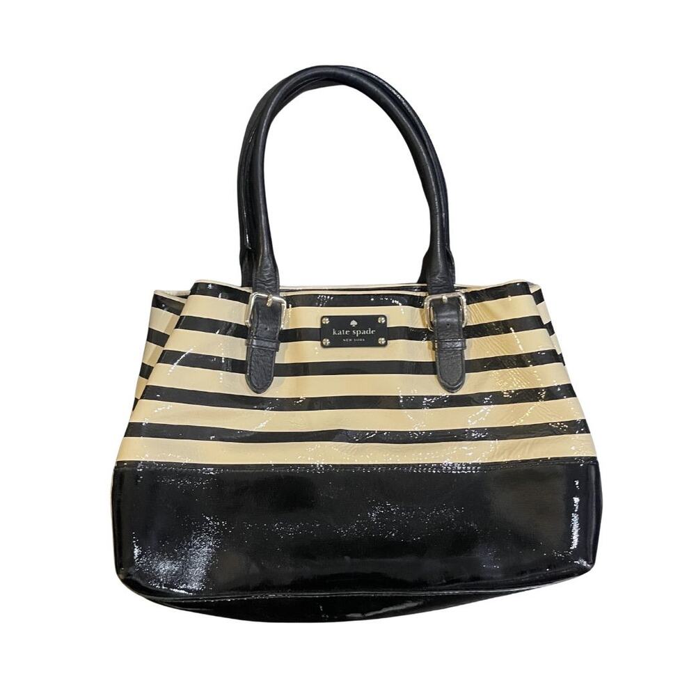 Kate Spade New York Elena Satchel Tote Handbag Striped Patent Leather